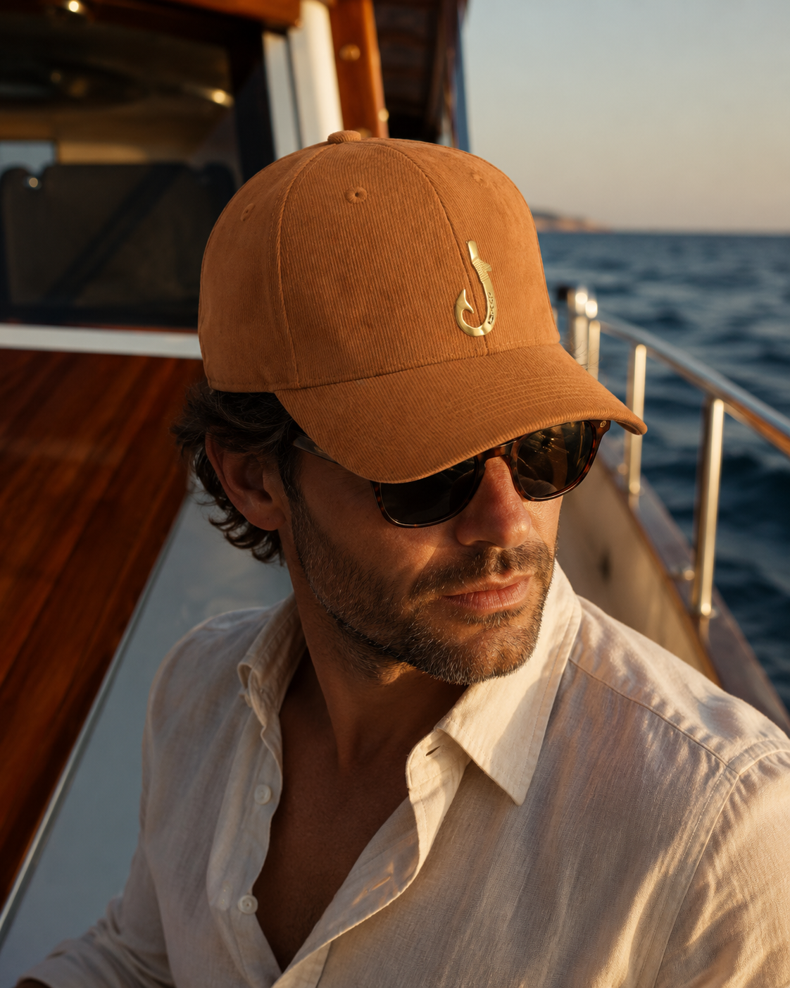Chasing Fin Heritage Corduroy Hat – Saddle Brown with Gold Patented Fish Hook™