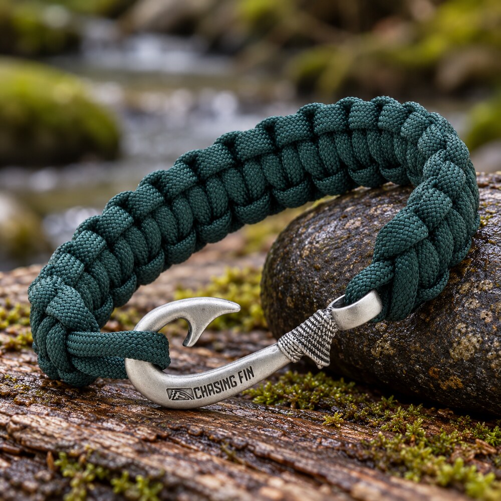 Hunter Green Cobra Braid Fish Hook Bracelet