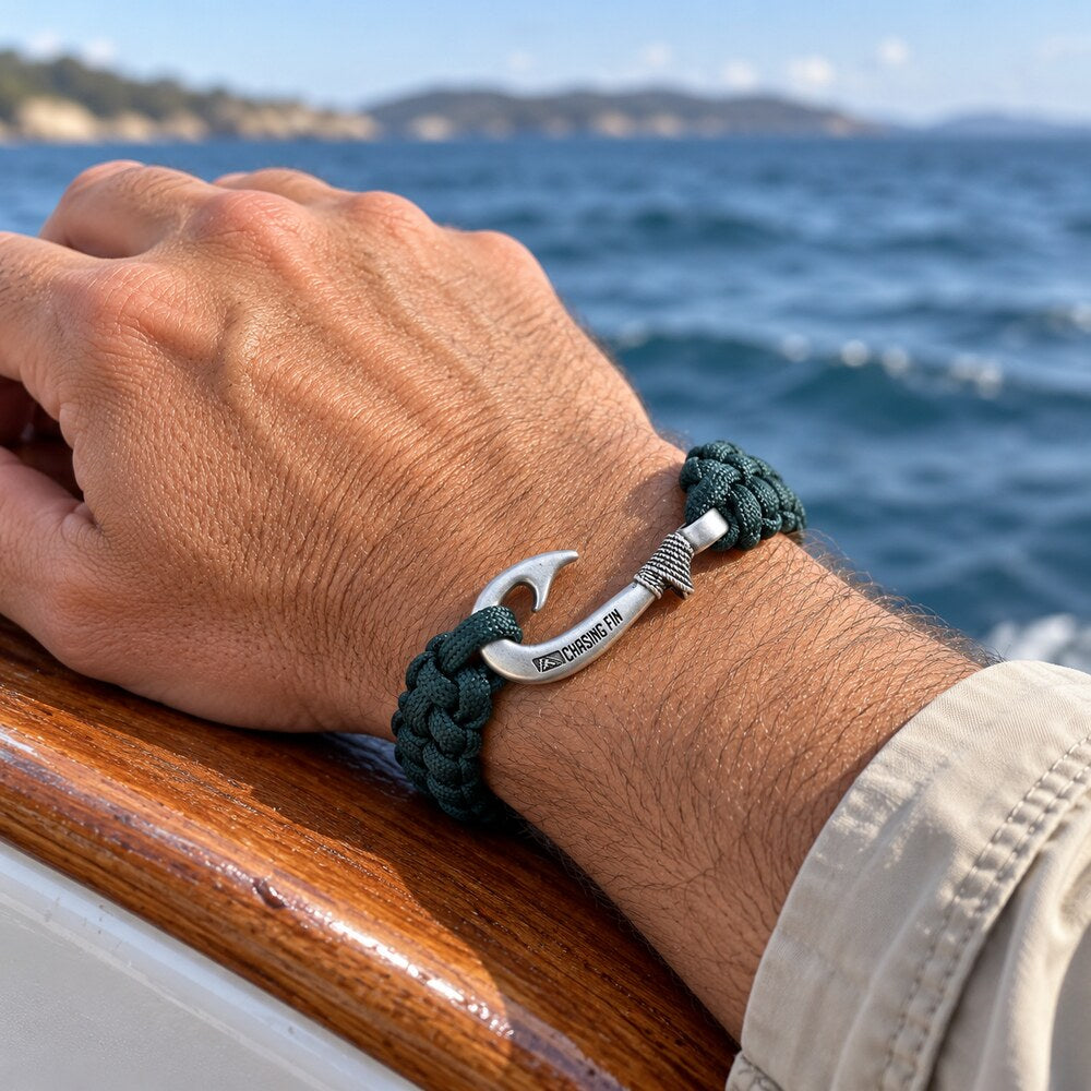 Hunter Green Cobra Braid Fish Hook Bracelet