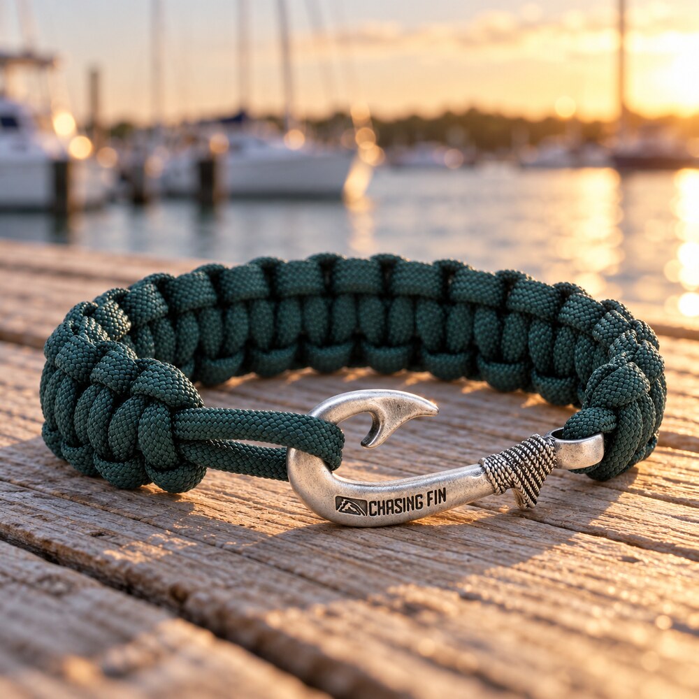 Hunter Green Cobra Braid Fish Hook Bracelet