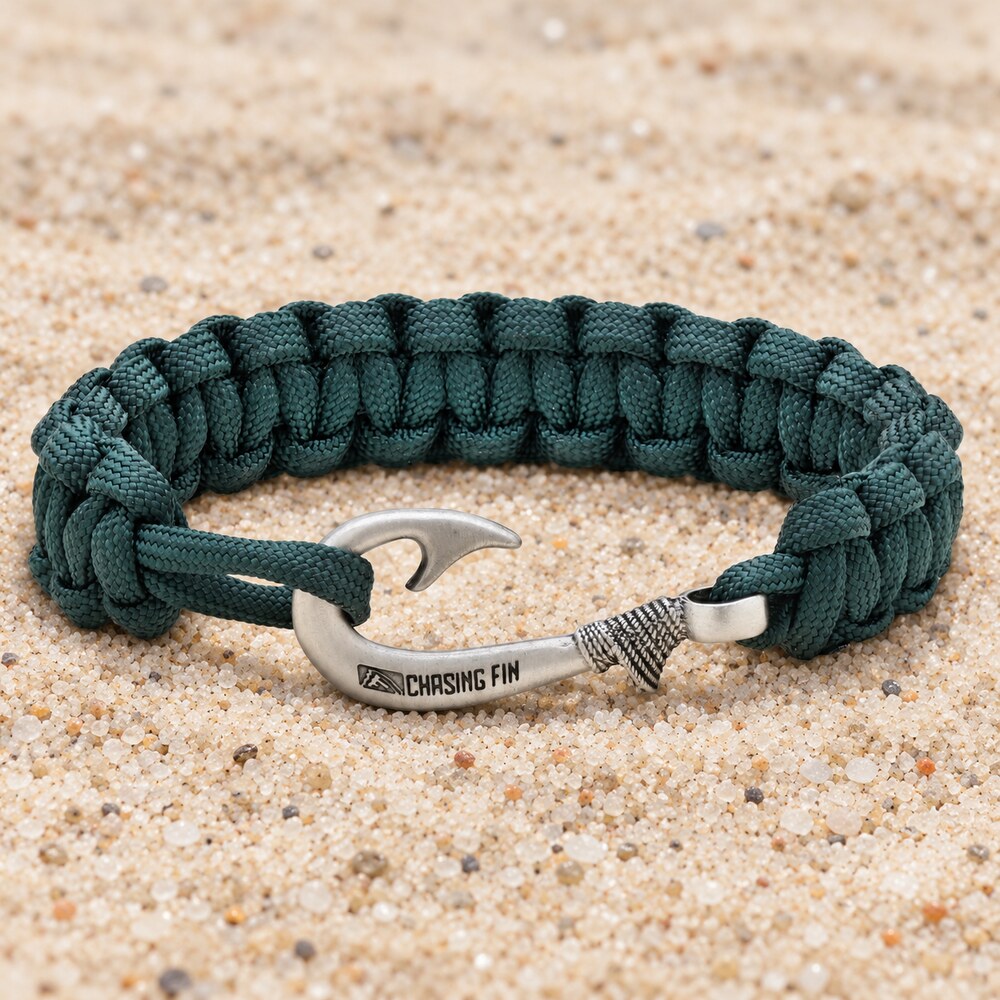 Hunter Green Cobra Braid Fish Hook Bracelet