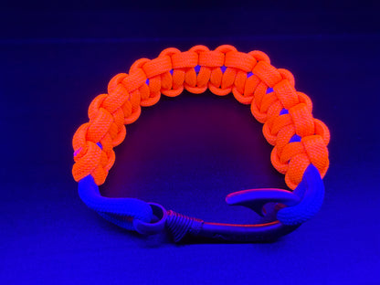 New Neon Orange with Colonial Blue Cobra Braid Fish Hook Bracelet-Glow in the Dark