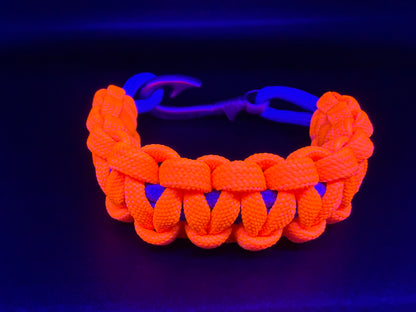 New Neon Orange with Colonial Blue Cobra Braid Fish Hook Bracelet-Glow in the Dark