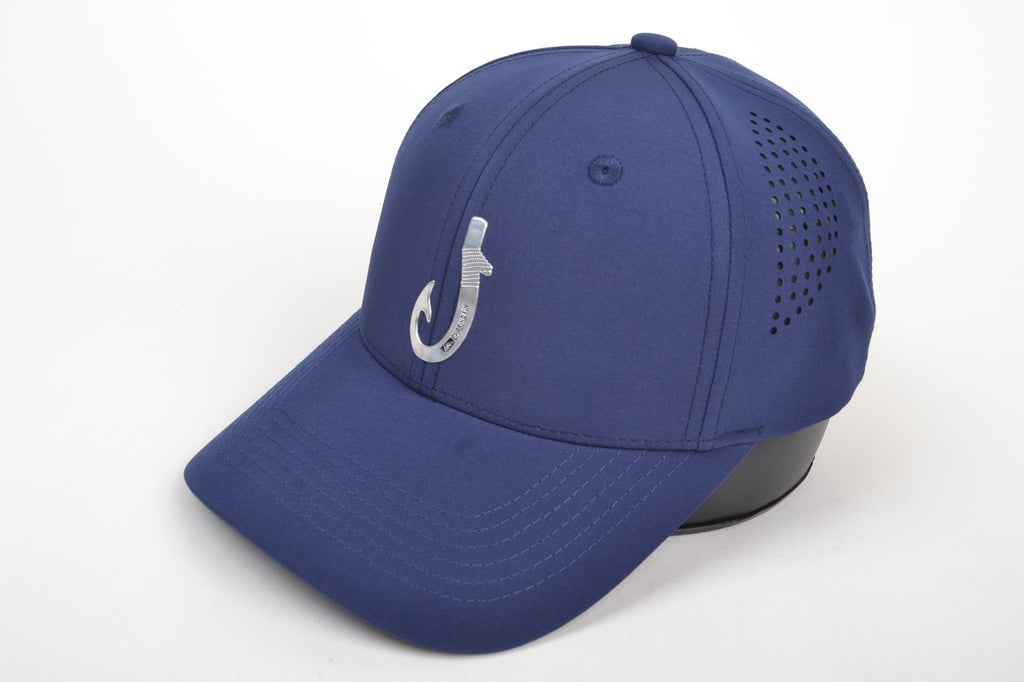 Chasing Fin Navy Performance Hat – Patented Fish Hook™ with Metallic 3D TPU Logo