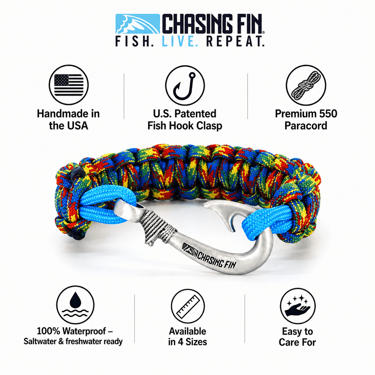 Autism Awareness Braid Fish Hook Bracelet -Glow in the Dark