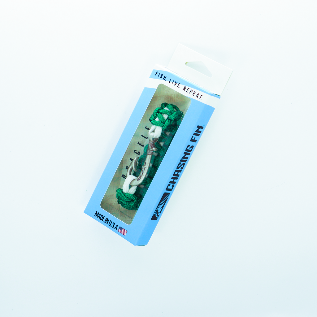 New Slim Cobra Braid Fish Hook Bracelet (Kelly Green & White)