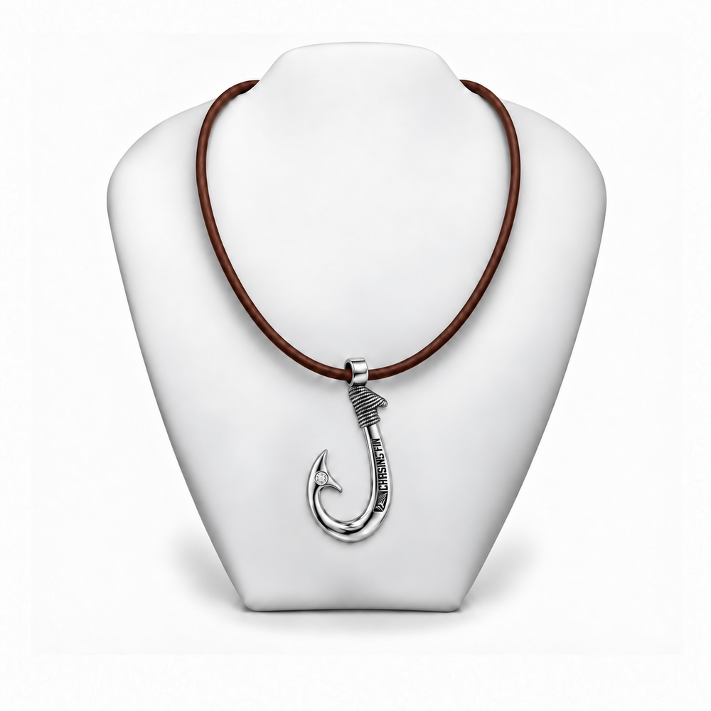Lab-Grown Diamond 950 Solid Silver Signature Hook Premium Leather Necklace - Artisan Legacy™