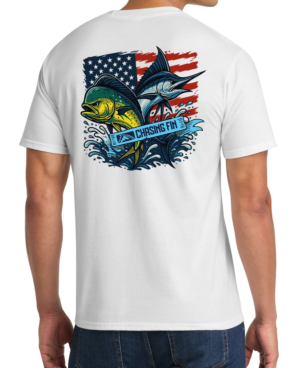 Mahi Marlin American Patriotic Fish Flag Blue T shirt product
