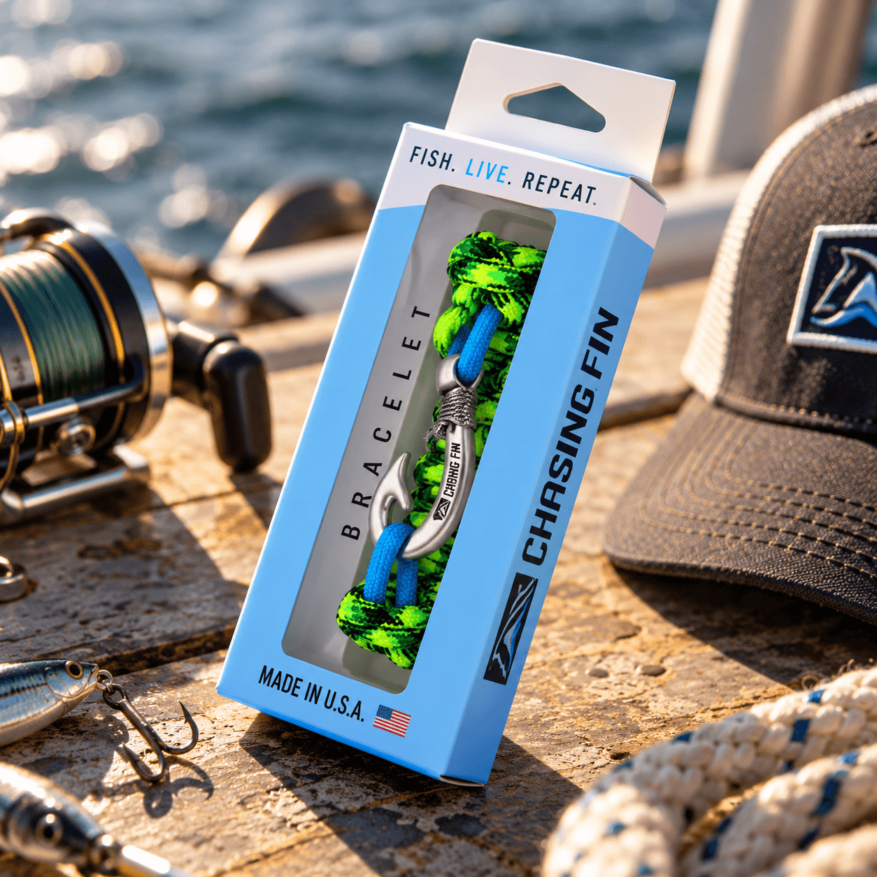 Mahi-Mahi Cobra Braid Fish Hook Bracelet- Glow in the dark.