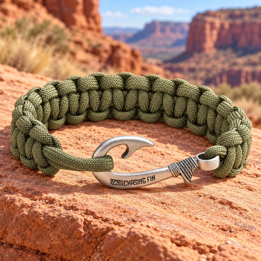 Moss Green Cobra Braid Fish Hook Bracelet