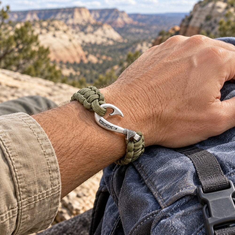 Moss Green Cobra Braid Fish Hook Bracelet