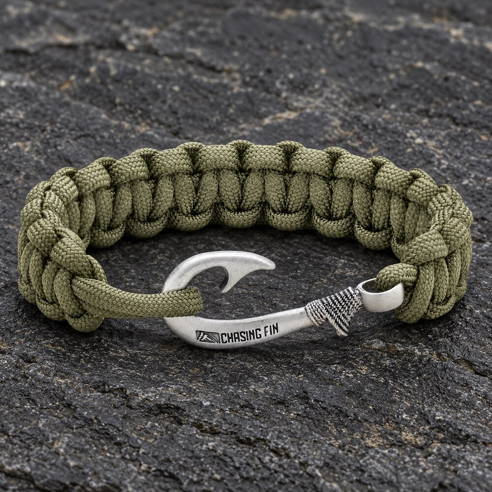 Moss Green Cobra Braid Fish Hook Bracelet