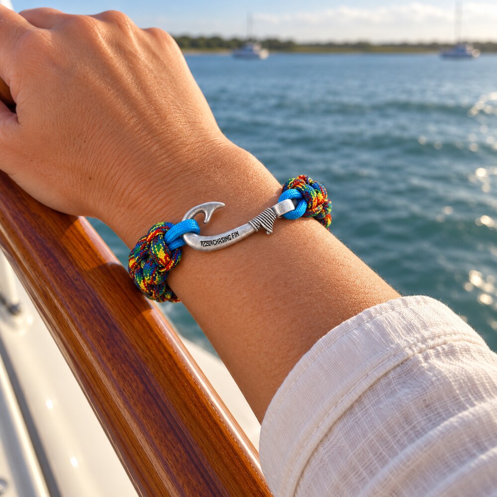 Autism Awareness Braid Fish Hook Bracelet