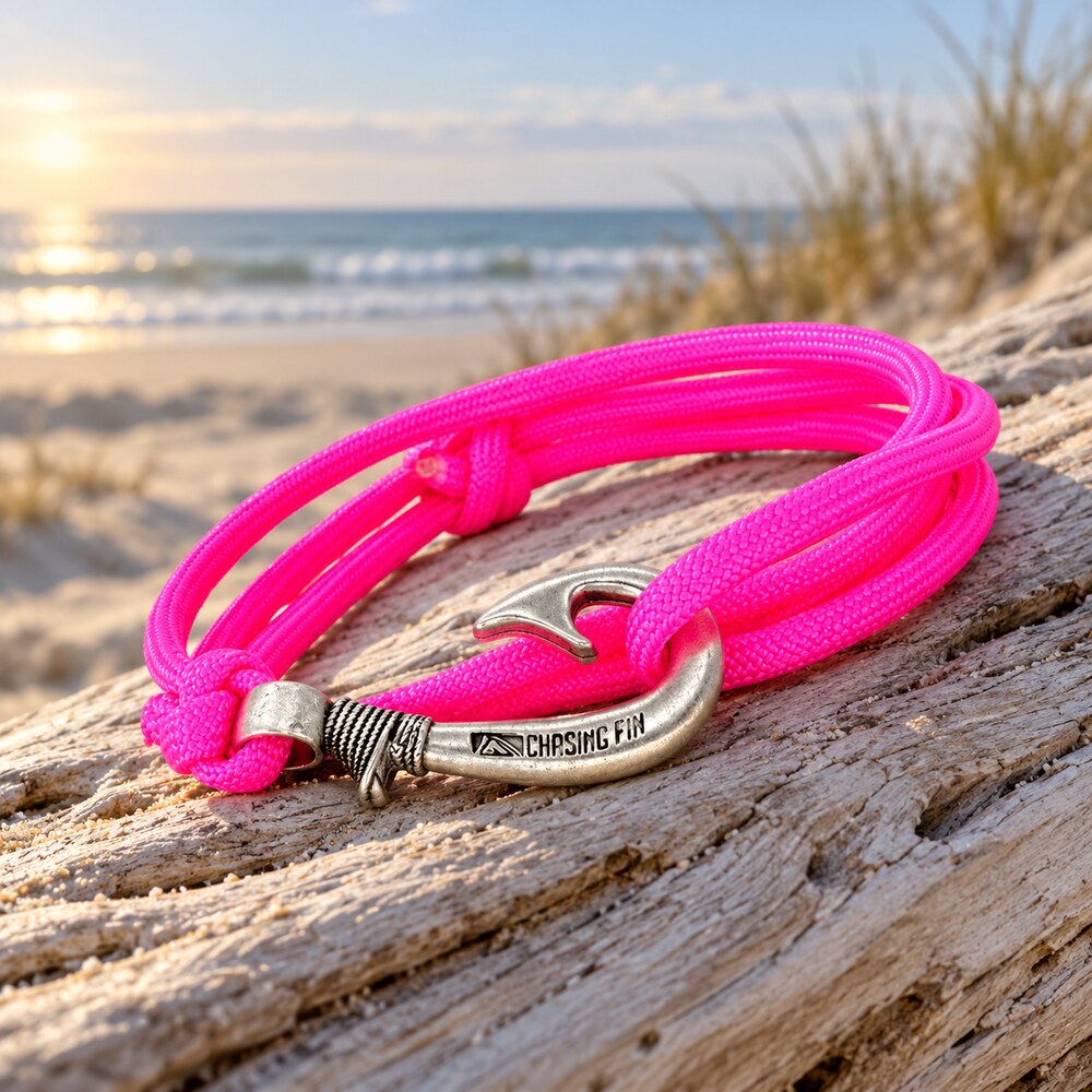 Neon Pink Adjustable Fish Hook Bracelet| Anklet  Glow Under Black Light