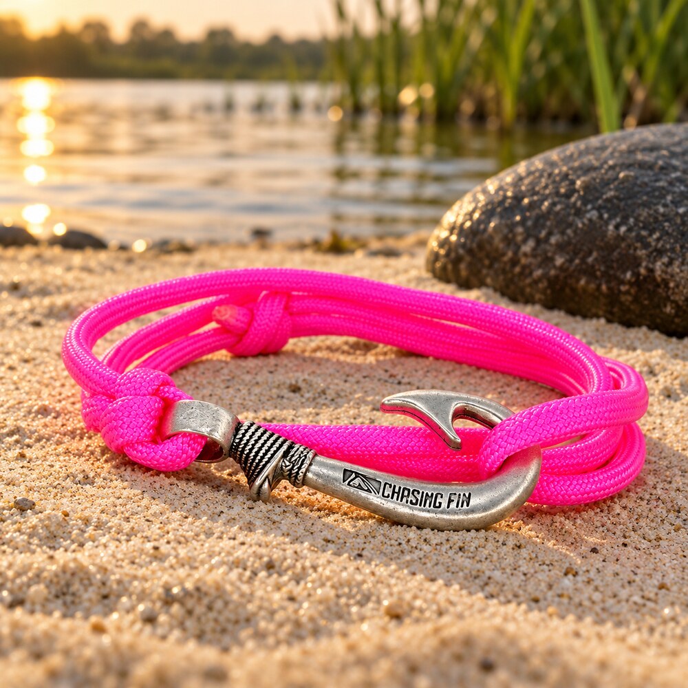 Neon Pink Adjustable Fish Hook Bracelet| Anklet  Glow Under Black Light