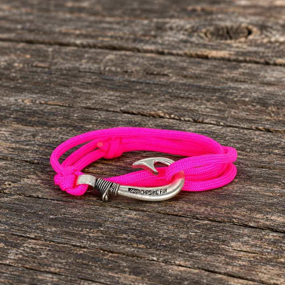Neon Pink Adjustable Fish Hook Bracelet| Anklet  Glow Under Black Light