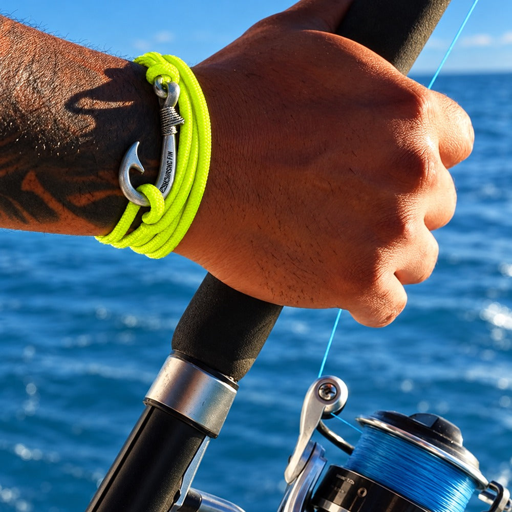 Neon Yellow Adjustable Fish Hook Bracelet| Anklet  Glow Under Black Light