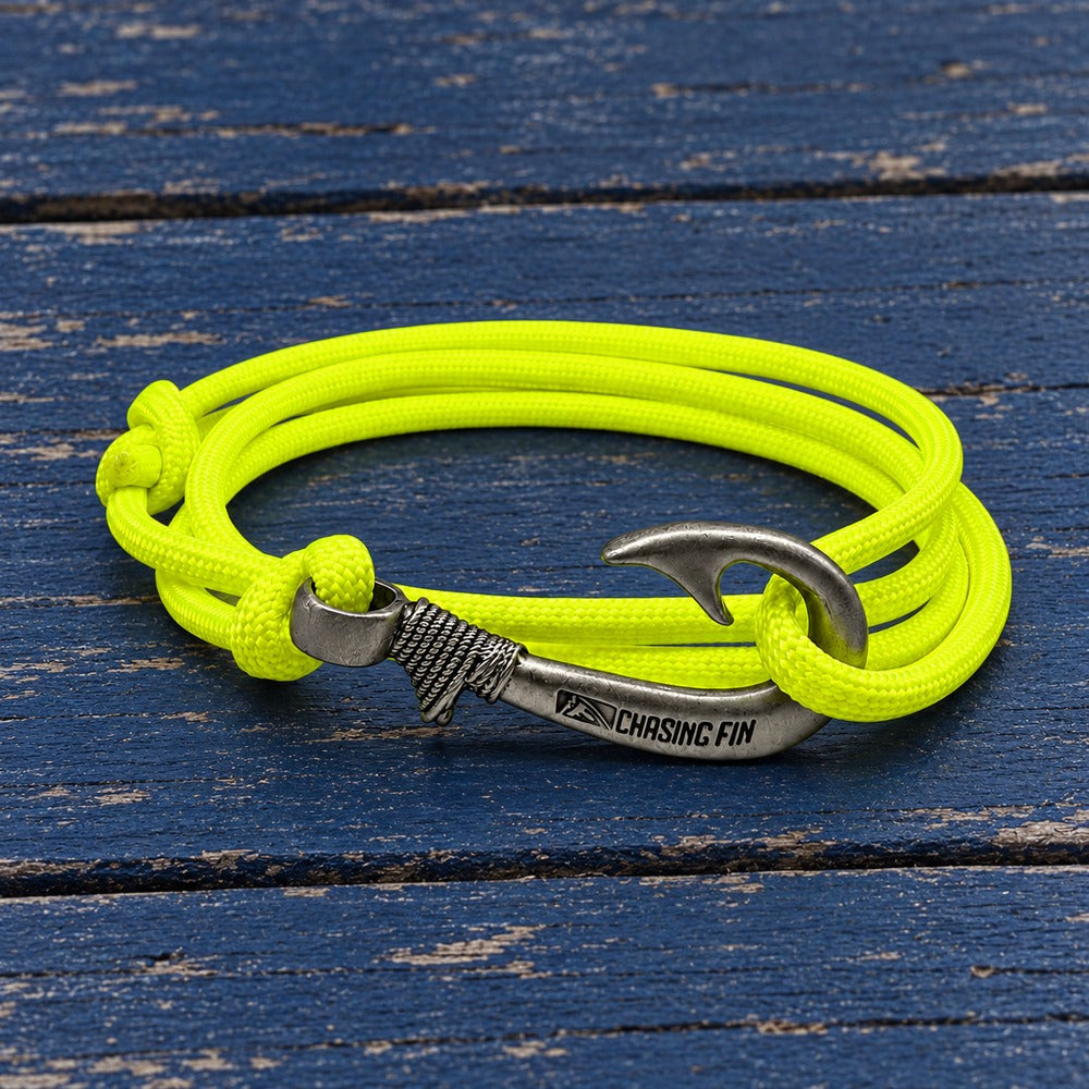 Neon Yellow Adjustable Fish Hook Bracelet| Anklet  Glow Under Black Light