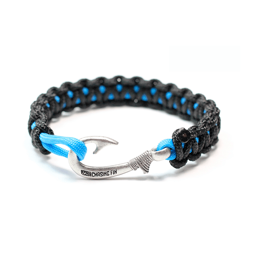 New Slim Cobra Braid Fish Hook Bracelet (Black & Blue)