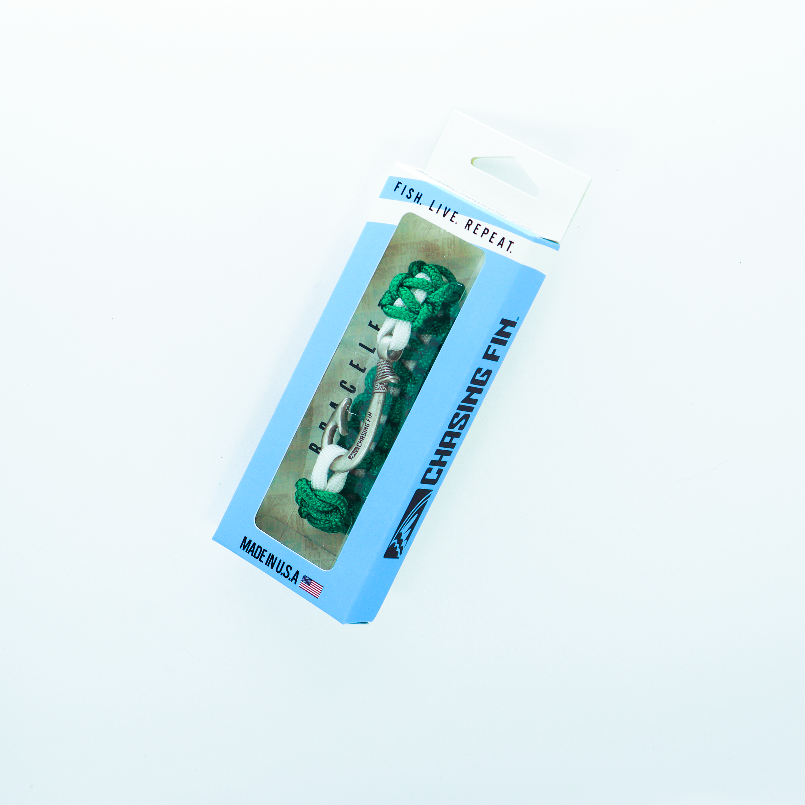 New Slim Cobra Braid Fish Hook Bracelet (Kelly Green & White)

