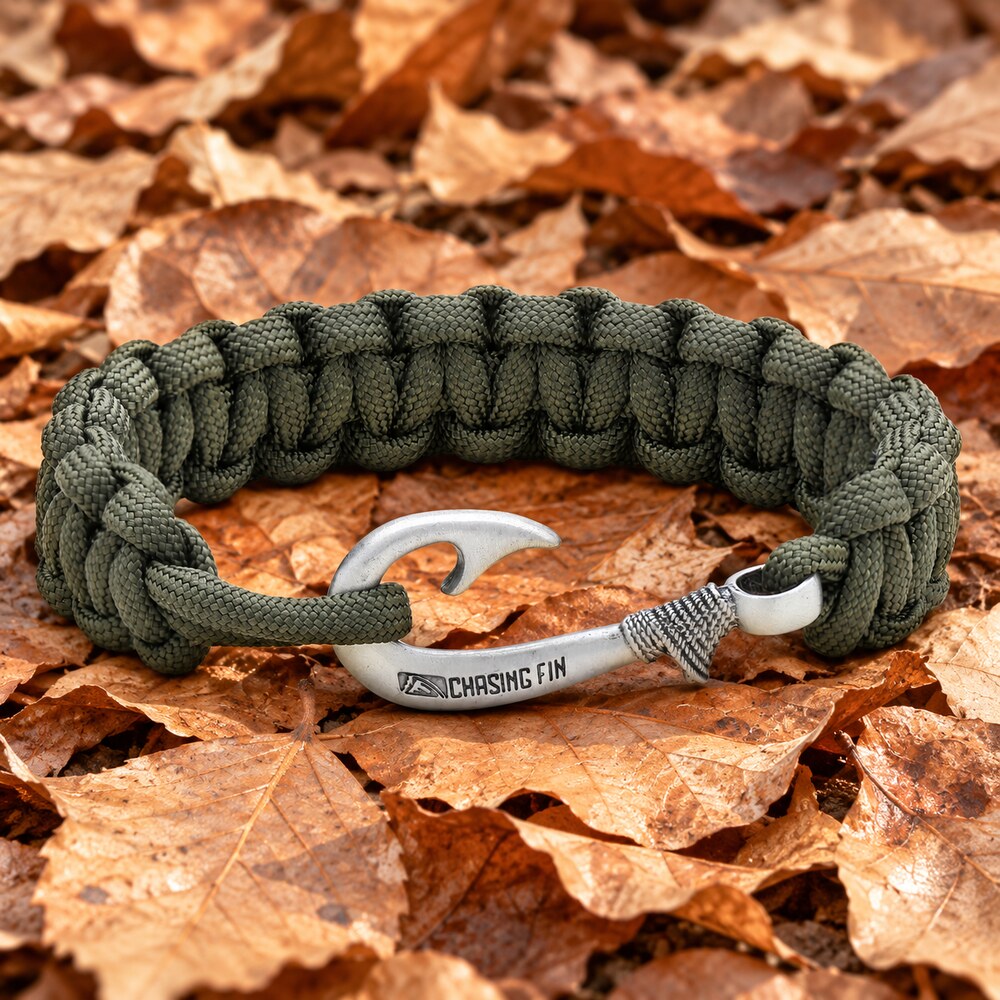 Olive Drab Cobra Braid Fish Hook Bracelet
