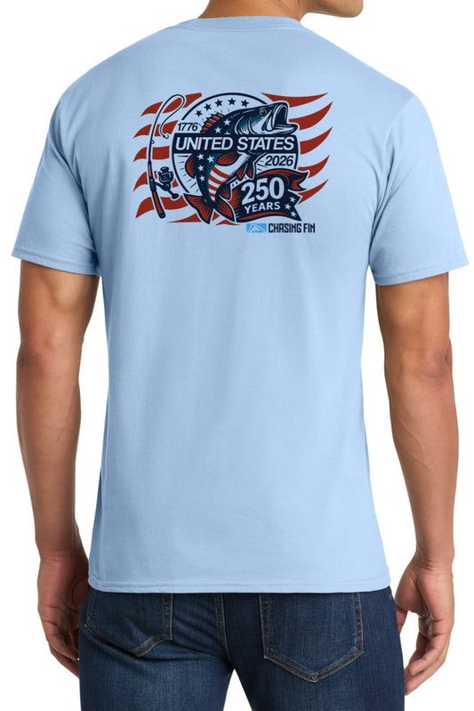 Chasing Fin America's 250th Anniversary Limited Edition Fish Flag T shirt Blue