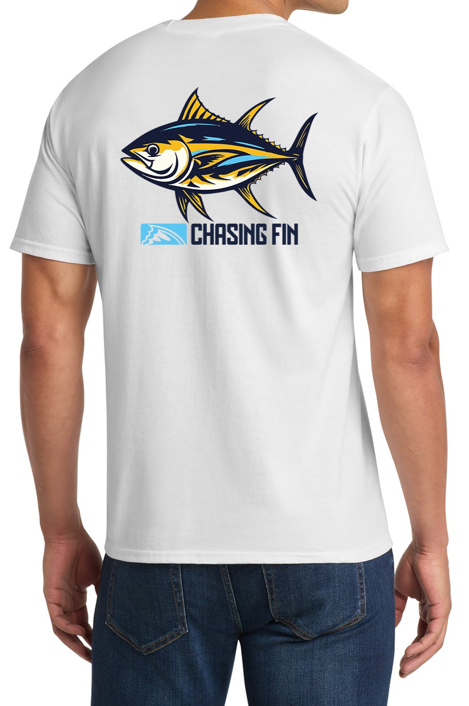 Tuna Chasing Fin - Tastic Bold White T -Shirt