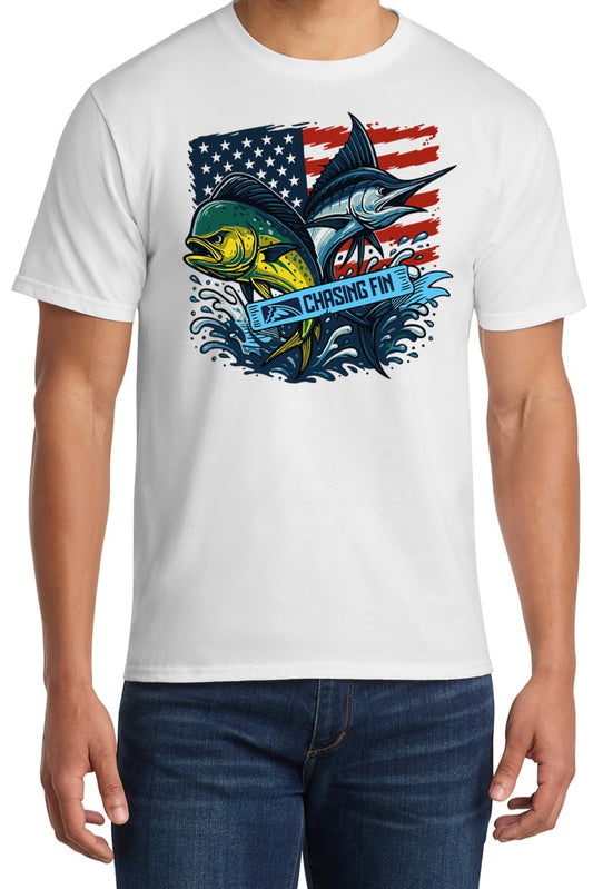 Mahi Marlin American Patriotic Fish Flag T shirt