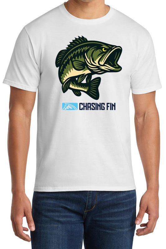 Chasing Fin Hooked on Bass White T shirt