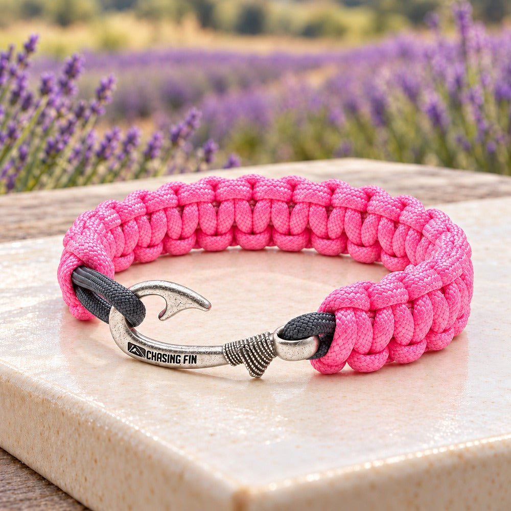 Pink & Navy Slim Cobra Braid Fish Hook Bracelet