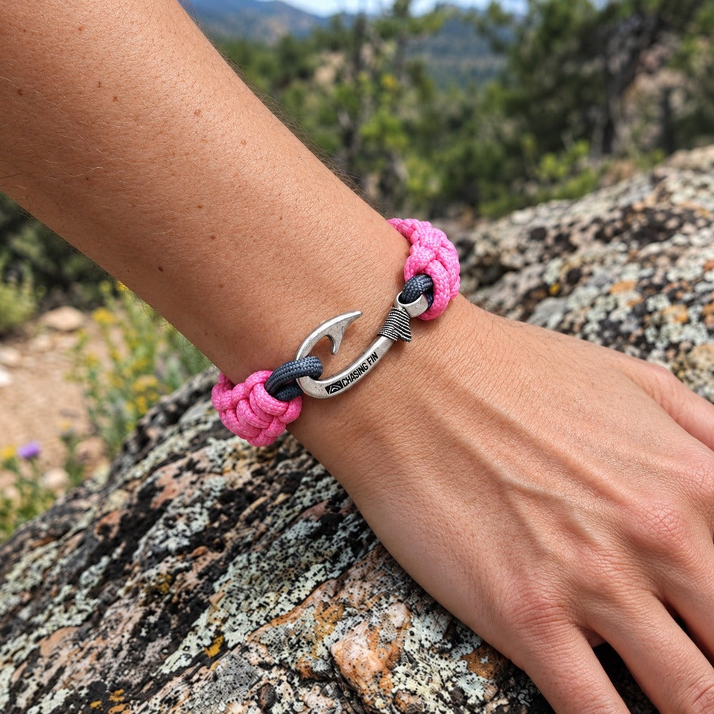 Pink & Navy Slim Cobra Braid Fish Hook Bracelet