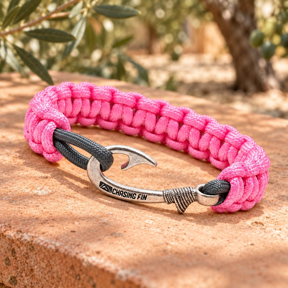 Pink & Navy Slim Cobra Braid Fish Hook Bracelet