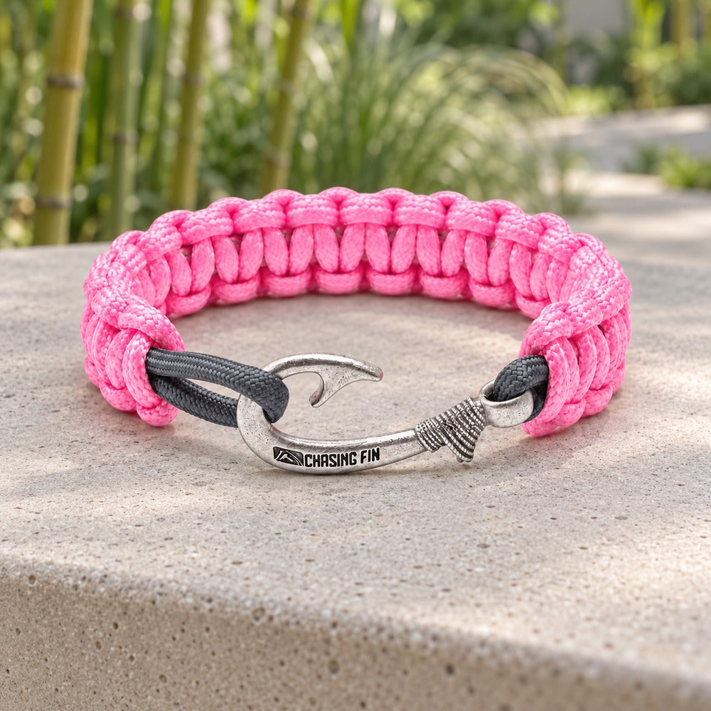 Pink & Navy Slim Cobra Braid Fish Hook Bracelet