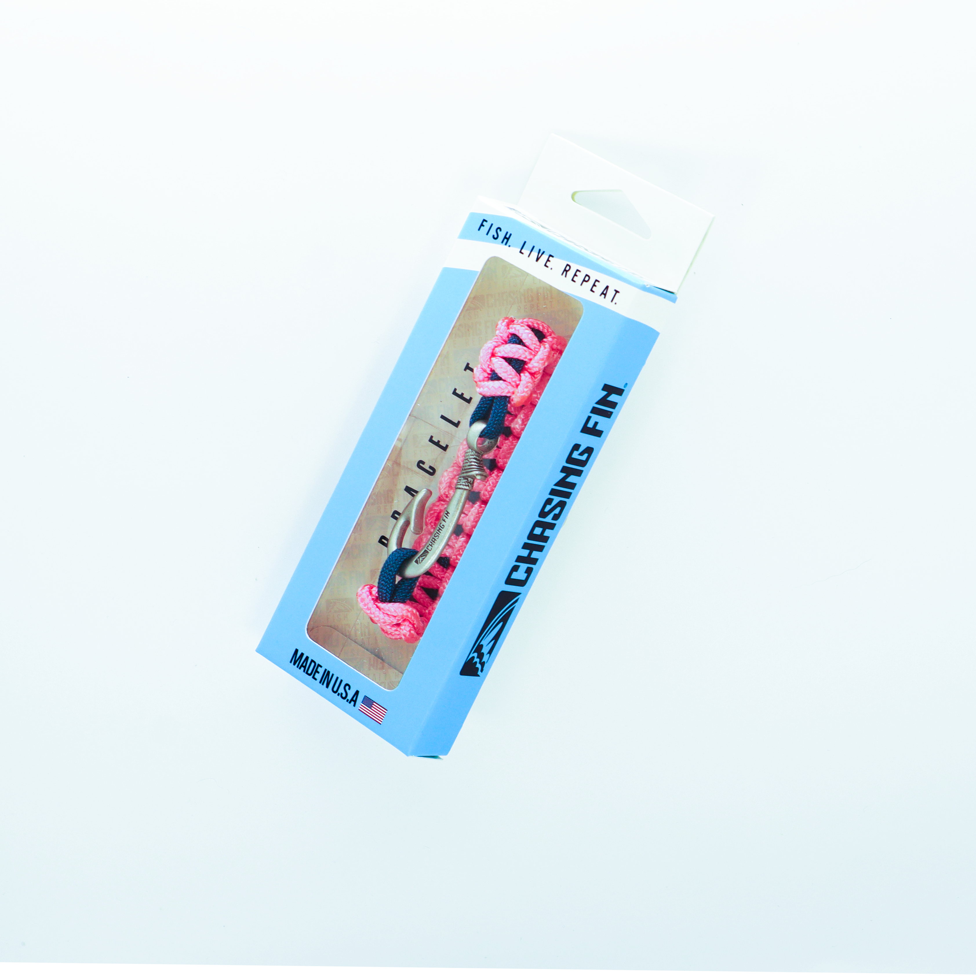 Pink & Navy Slim Cobra Braid Fish Hook Bracelet
