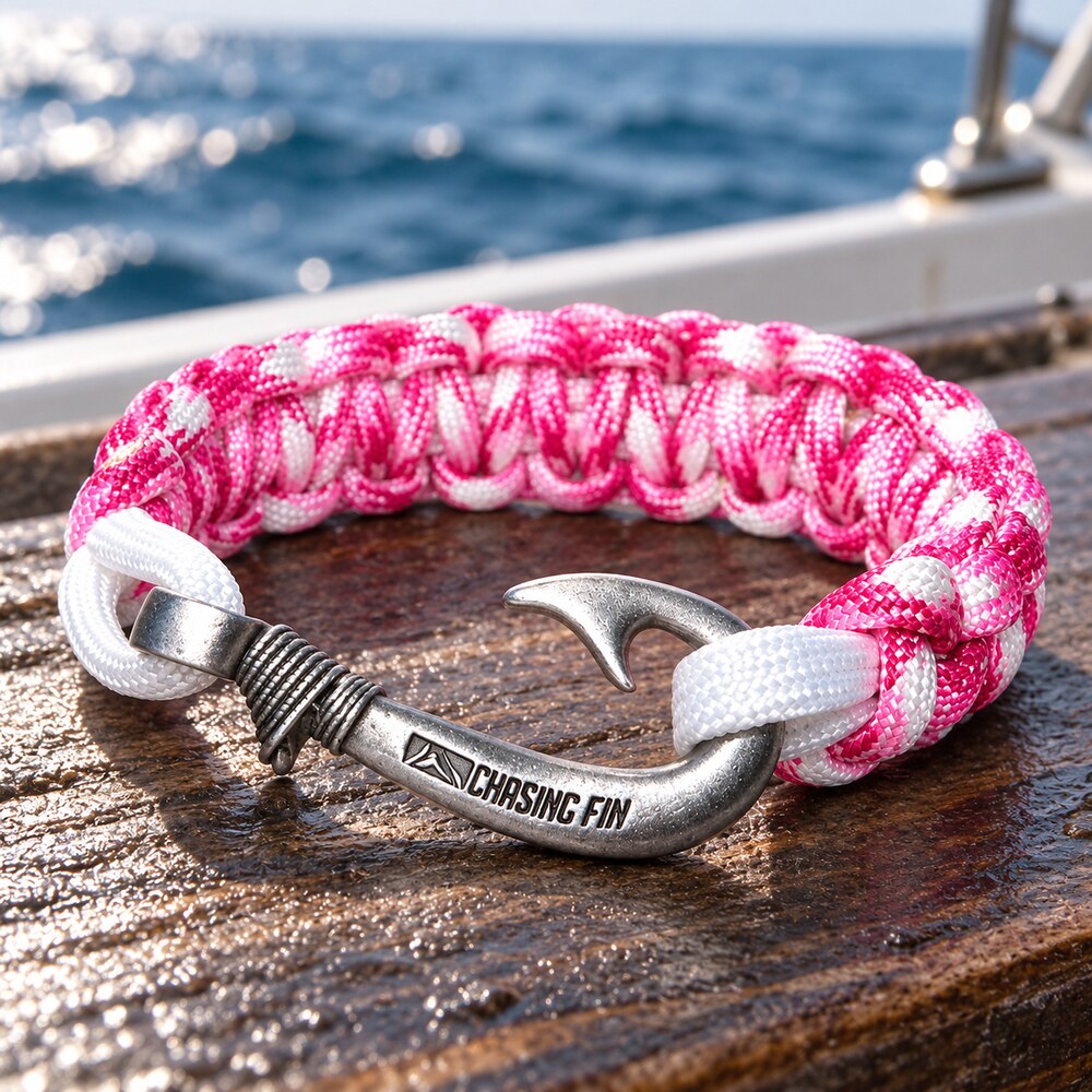 Cancer Awareness Cobra Braid Fish Hook Bracelet