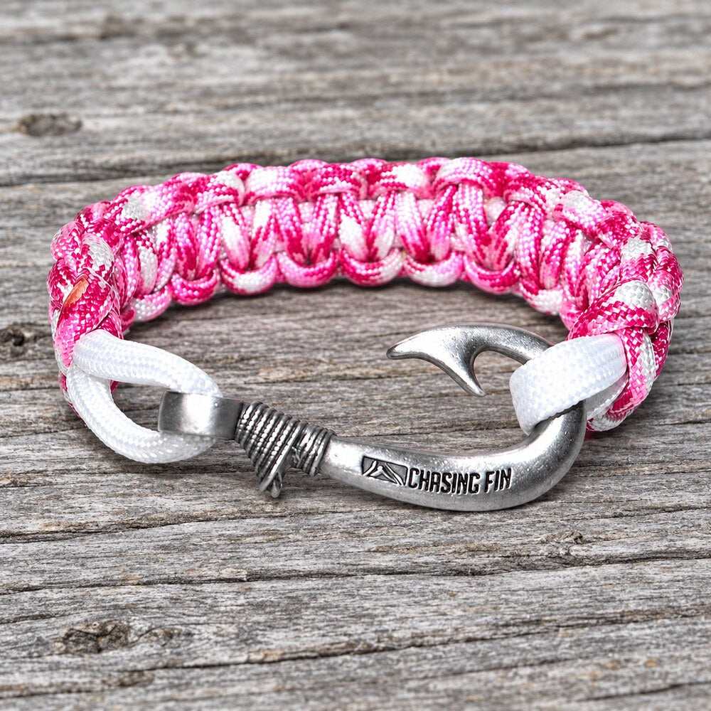 Cancer Awareness Cobra Braid Fish Hook Bracelet