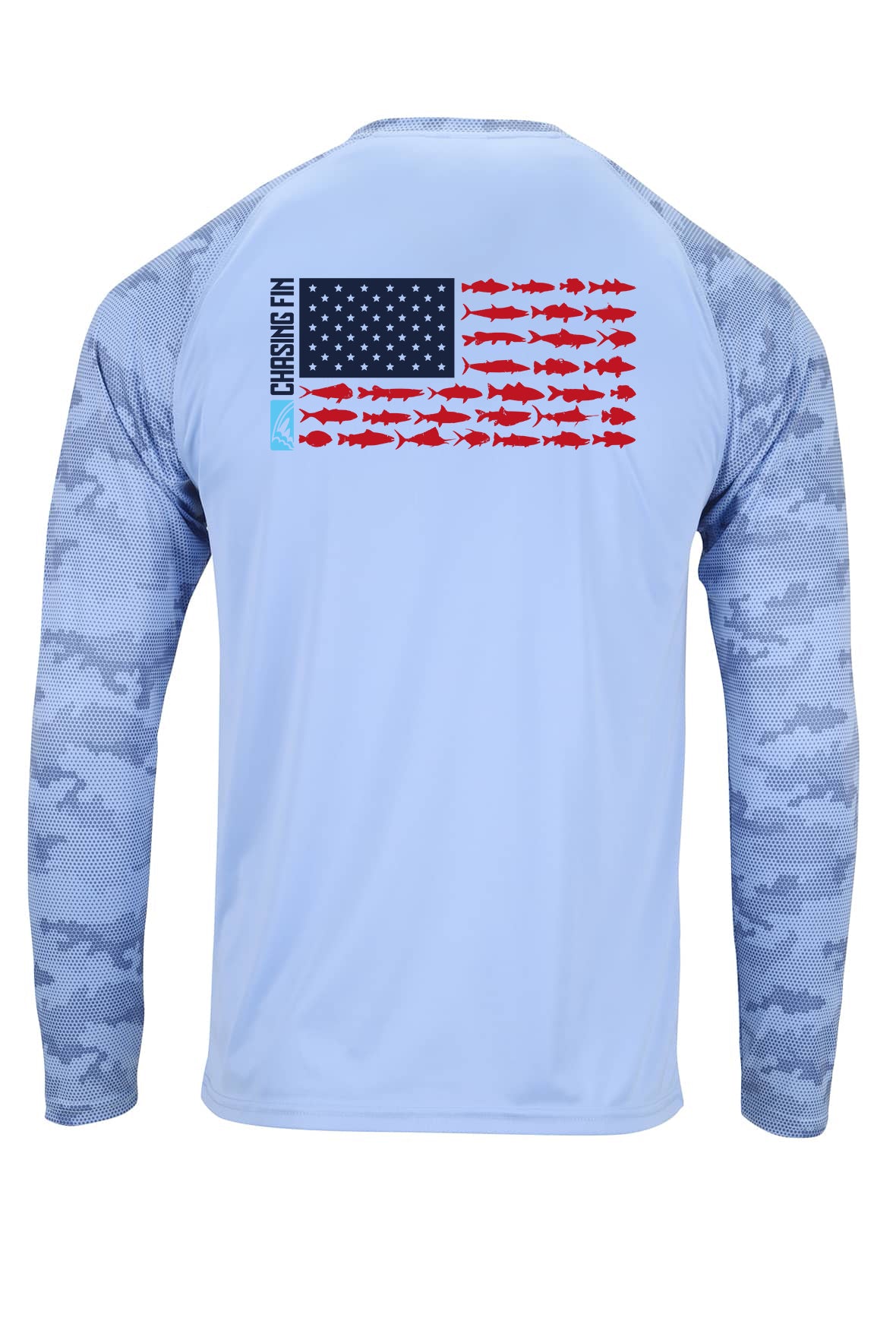 ProFin Camo American Fish Flag Patriotic Performance Long Sleeve Shirt Aqua

