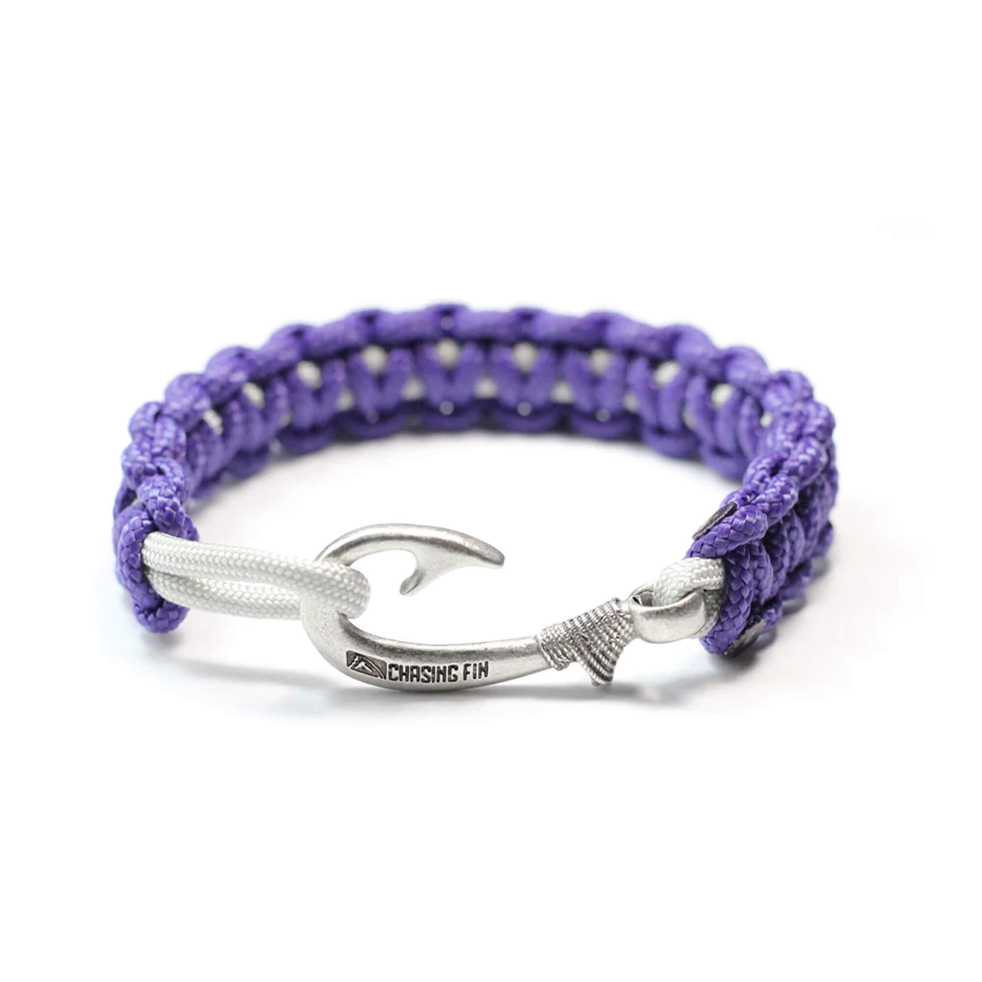 Purple & Silver Slim Cobra Braid Fish Hook Bracelet
