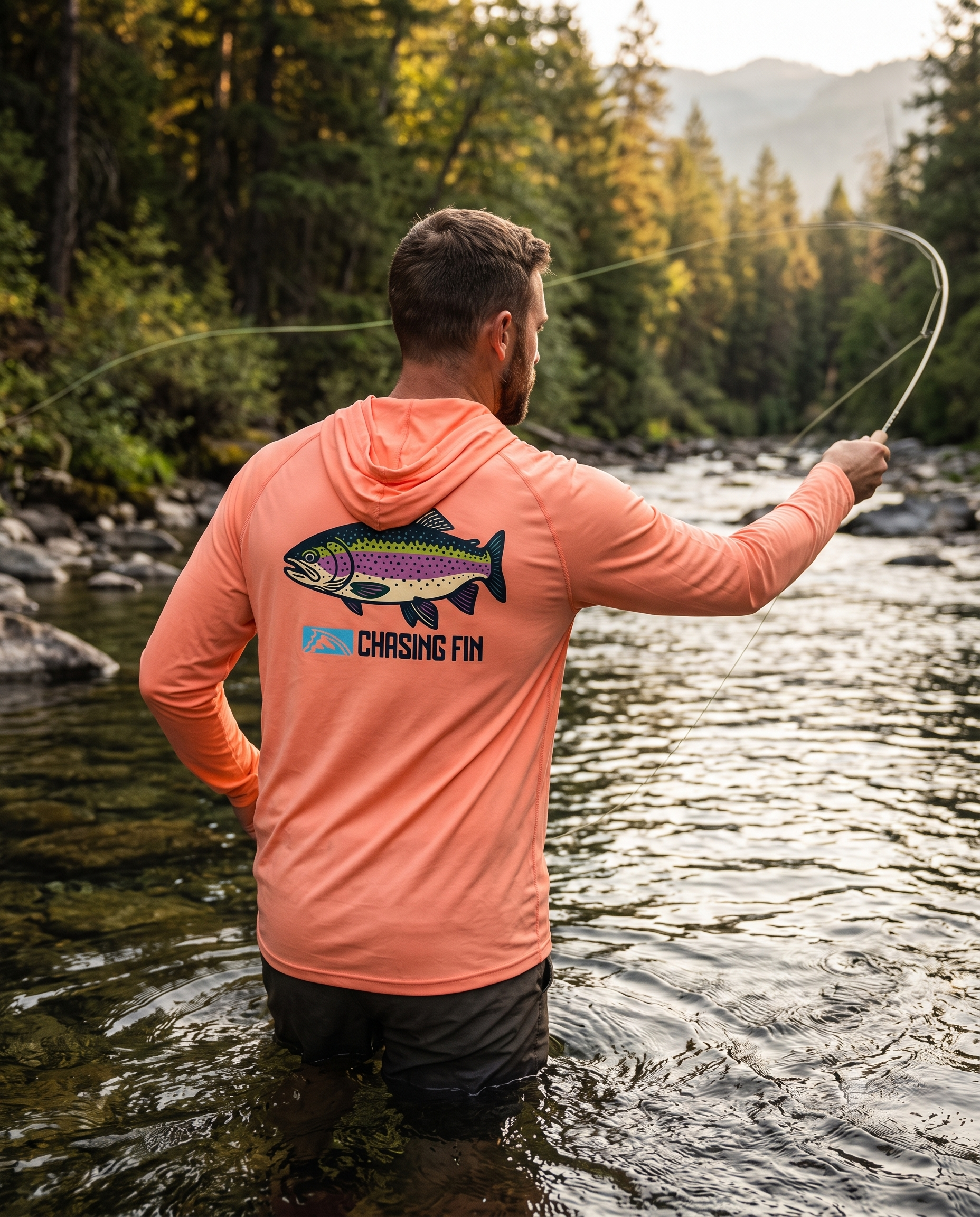 Rainbow Trout Performance Long Sleeve Hoodie - Chasing Fin New Edition
