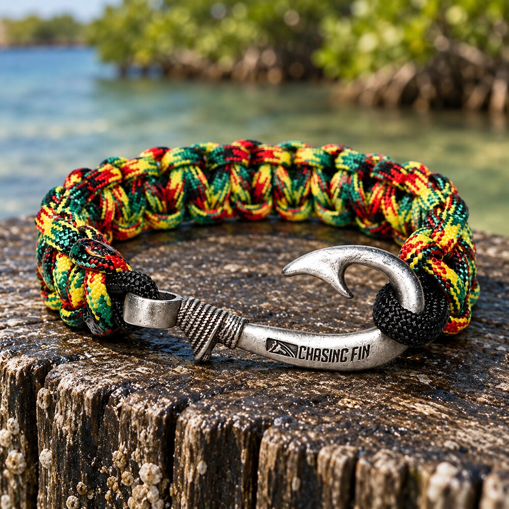 Rasta Cobra Braid Fish Hook Bracelet