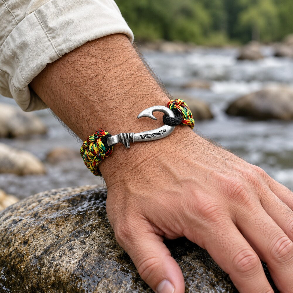 Rasta Cobra Braid Fish Hook Bracelet