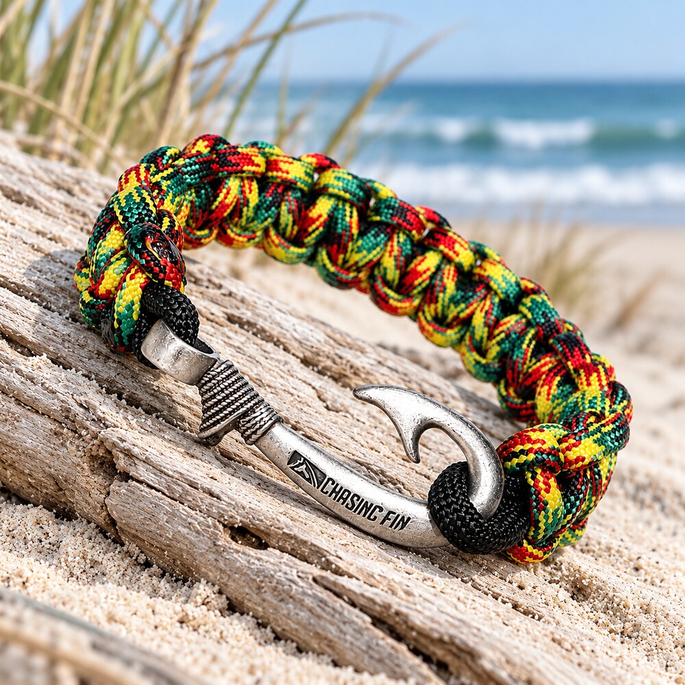 Rasta Cobra Braid Fish Hook Bracelet