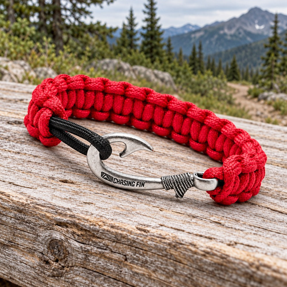Red & Black Slim Cobra Braid Fish Hook Bracelet