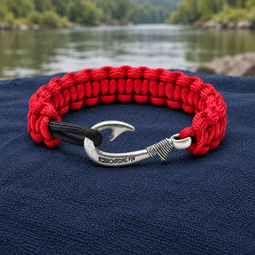 Red & Black Slim Cobra Braid Fish Hook Bracelet