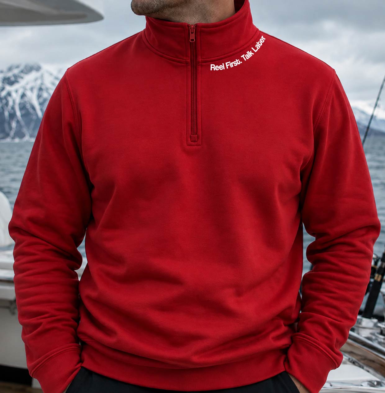 Reel First. Talk Later. 1/4-Zip Soft Fleece Pullover Long Sleeve Sweatshirt
