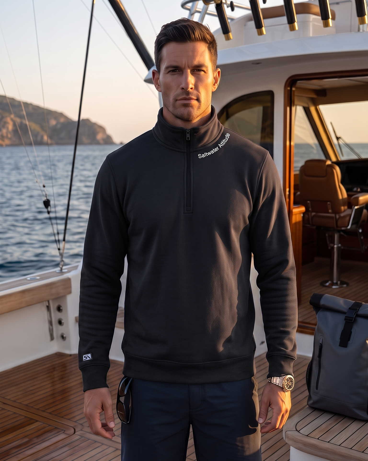 Saltwater Attitude - Fleece 1/4-Zip Pullover Sweatshirt | Unisex Cotton Blend Quarter Zip - Chasing Fin New Collection