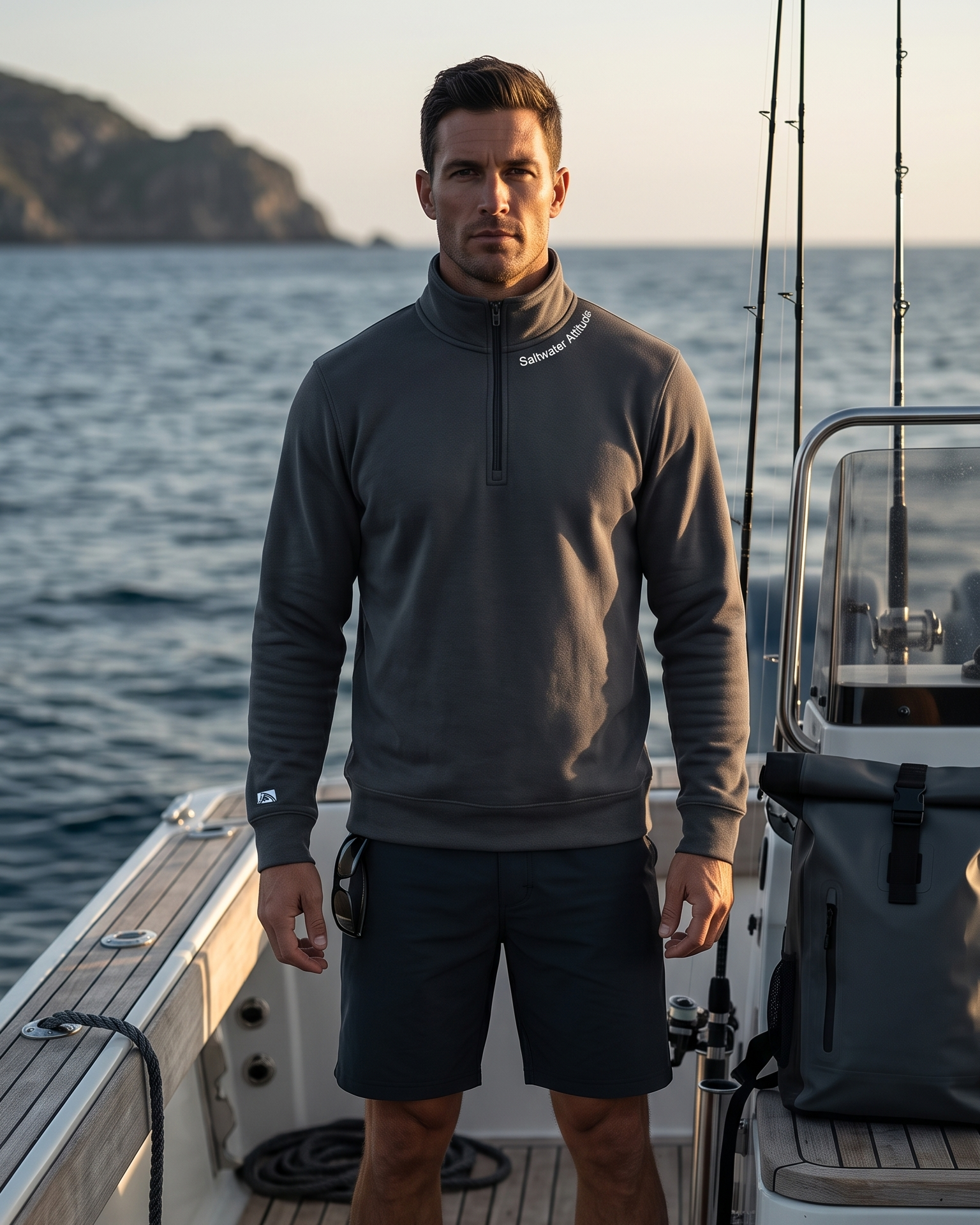 Saltwater Attitude - Fleece 1/4-Zip Pullover Sweatshirt | Unisex Cotton Blend Quarter Zip - Chasing Fin New Collection