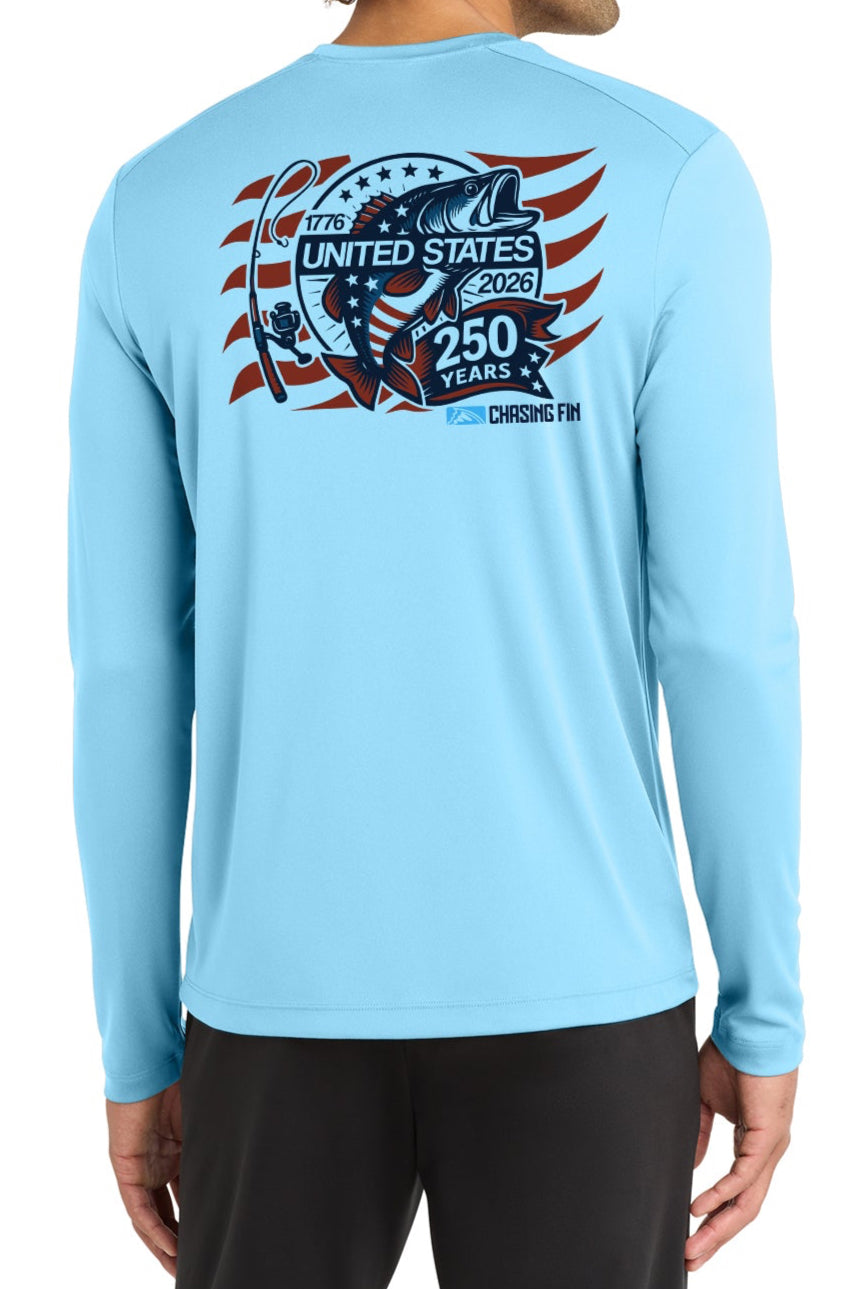 250th Anniversary Limited Edition Spinning Rod Performance Shirt Blue - Chasing Fin America's