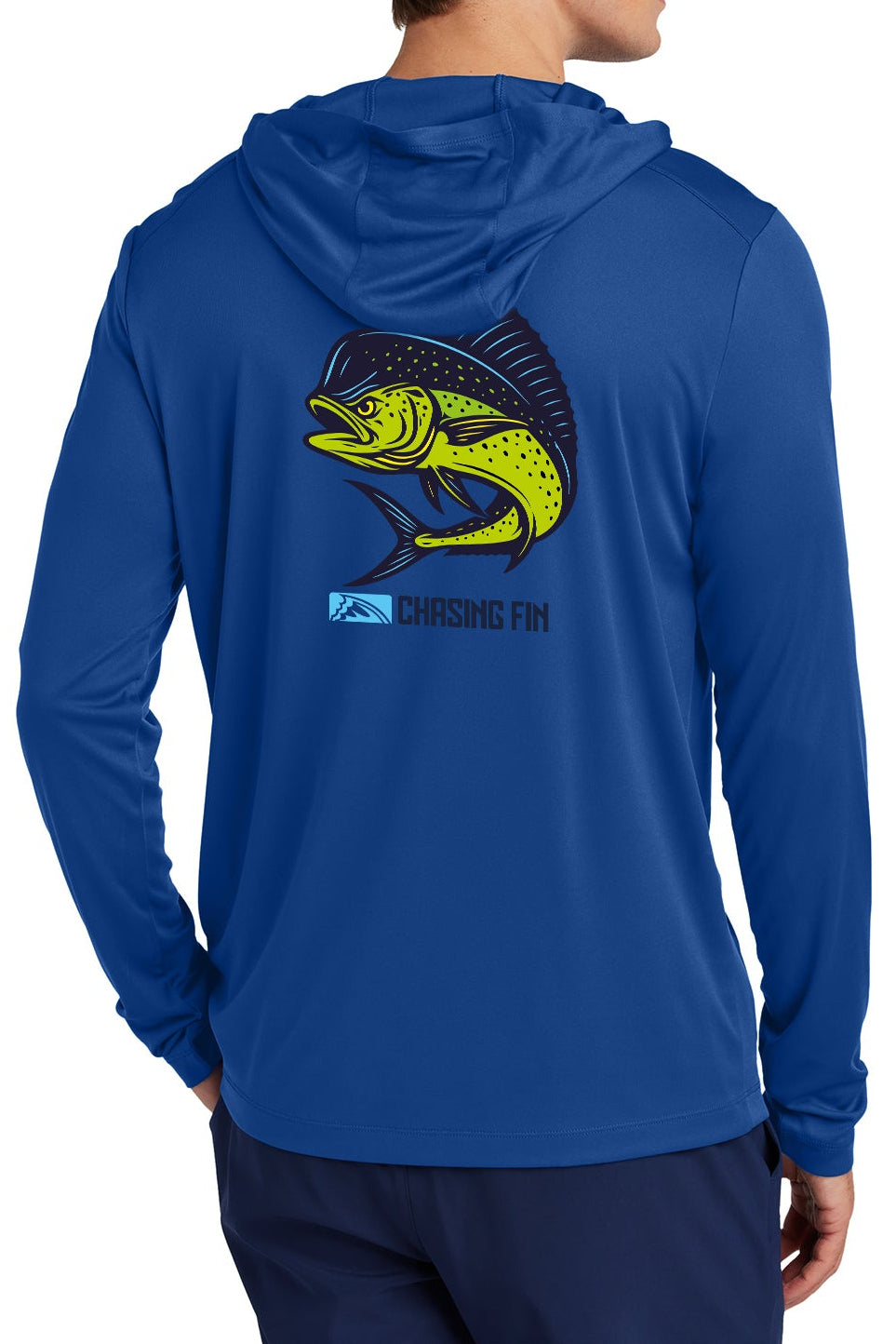 Mahi Mahi  Long Sleeve Performance Hoodie Shirt Blue - Chasing Fin