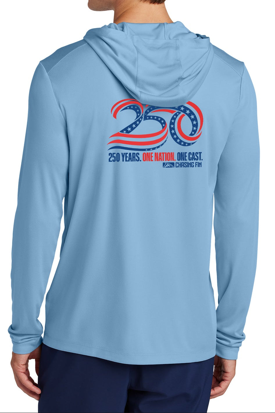 250th Anniversary One Nation Performance Hoodie Light Blue - Chasing Fin Limited Edition America's